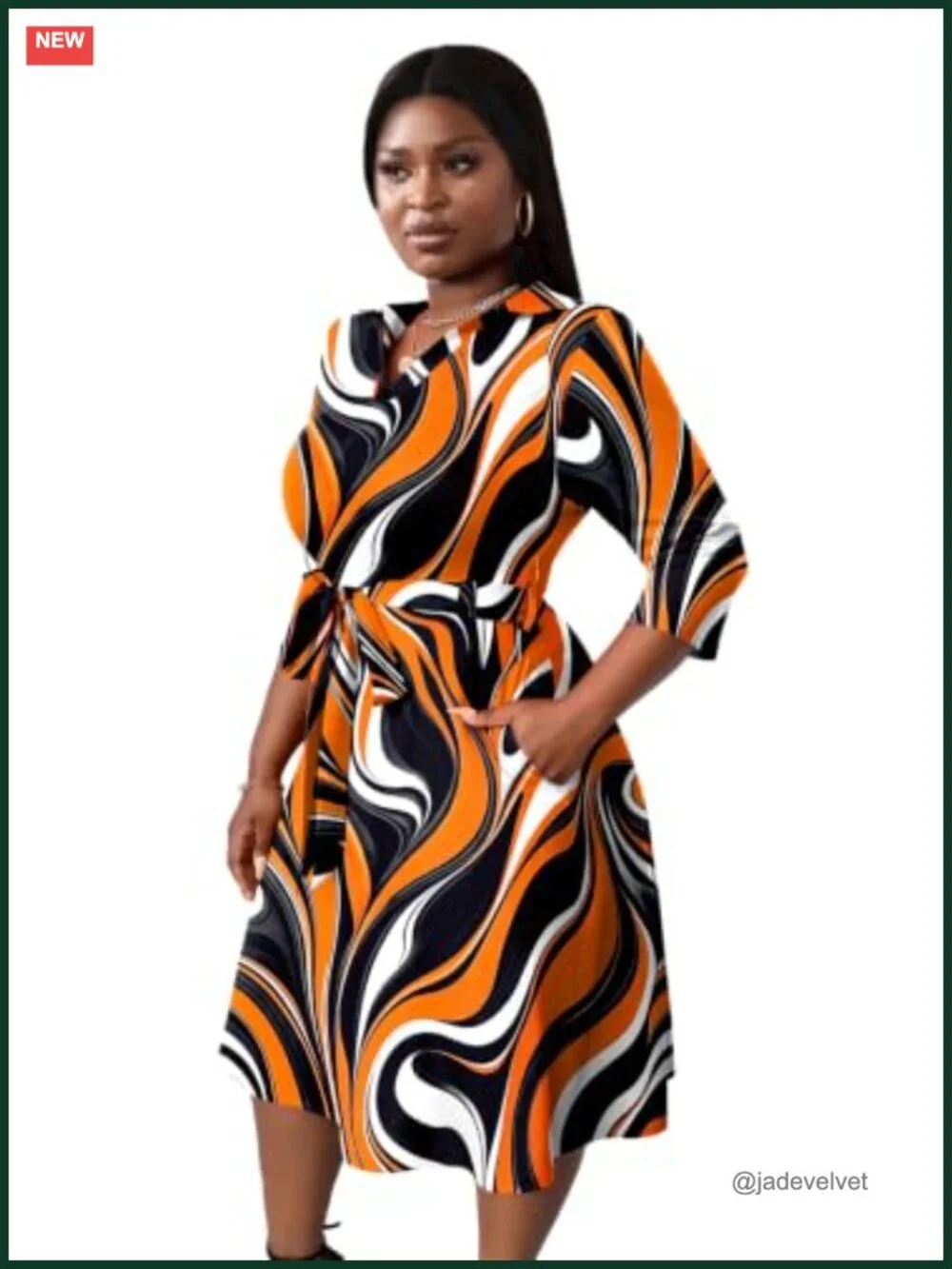 Plus Size Midi Dress Women Flutter Sleeve Wrap V-Neck with Pockets Belt